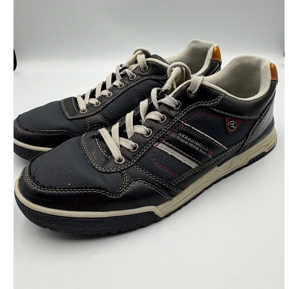 Arrigo Bello Mens Casual Sneakers Black Navy Low Top Lace Up Shoes Size 8